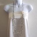 White Mother of Pearl and Coral 3-strand Flower Necklace (Thailand)