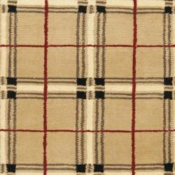 Hand-knotted Lexington Plaid Beige Wool Rug (2'3 x 10')