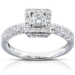 14k White Gold 1/2ct TDW Diamond Halo Engagement Ring