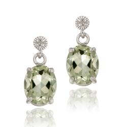 Glitzy Rocks Silver Green Amethyst and Diamond Accent Earrings
