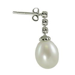 Pearls For You Silver Freshwater Pearl and Diamond Earrings (8.5-9 mm)(H-I, I-3)