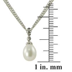 Pearls For You Silver FW Pearl/ Diamond Accent Necklace (8.5-9 mm) (H-I, I-3)