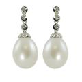 Pearls For You Silver Freshwater Pearl and Diamond Earrings (8.5-9 mm)(H-I, I-3)
