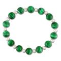 White Freshwater Pearl and Malachite Bead Stretch Bracelet