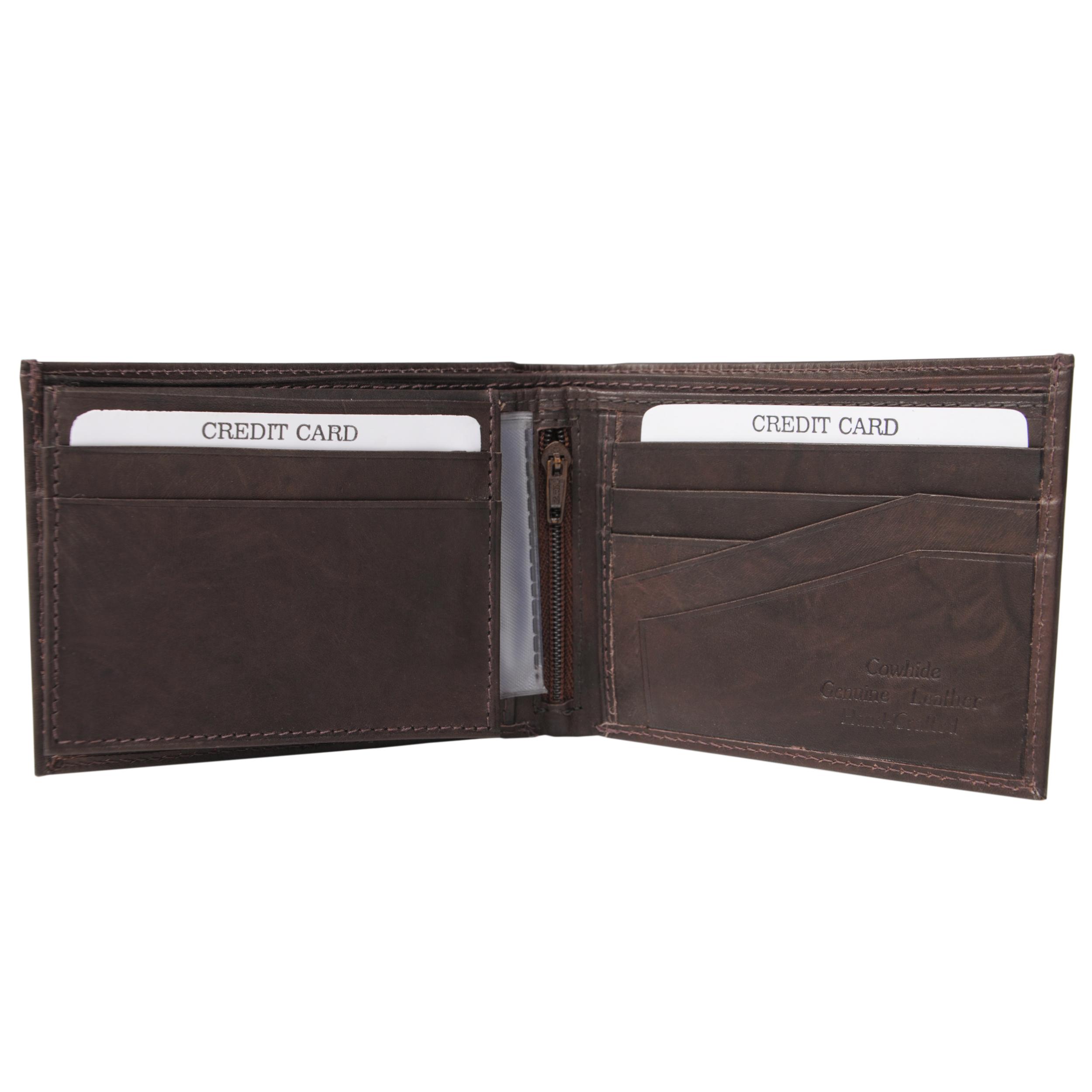 Boston Traveler Men's Genuine Leather Fly Embossed Bi-fold Wallet