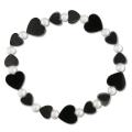 White Freshwater Pearl, Onyx and Hematite Heart Stretch Bracelet