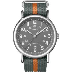 Timex Men's Weekender Grey and Orange Slip-through Strap Watch