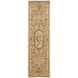 Handmade Aubusson Beige Hand-spun Wool Rug (2'3 x 10')
