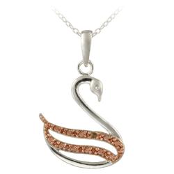 Rose Gold over Silver Champagne Diamond Swan Necklace