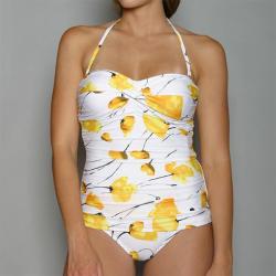 Jantzen Women's Yellow Tulip-print Halter Maillot Tankini Swimsuit