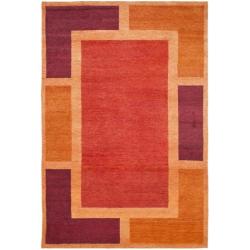Hand-knotted Gabeh Blocks Red Wool Rug (6' x 9')