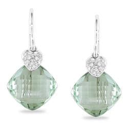 14k White Gold Green Amethyst and Diamond Accent Earrings