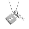 Sterling Silver Diamond Accent Pad Lock Necklace