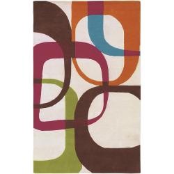 Hand-tufted Ivory Contemporary Multi Colored Squares Georgia New Zealand Wool Geometric Rug (5' x 8')