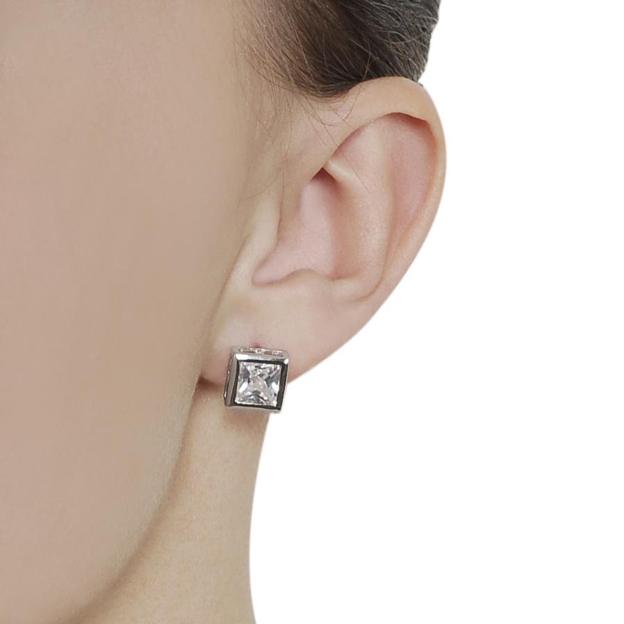 Journee Collection Silvertone Princess-cut CZ Stud Earrings