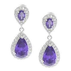 Journee Collection Silvertone Purple and White CZ Teardrop Dangle Earrings