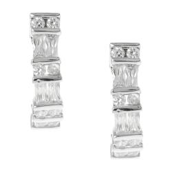 Journee Collection Silvertone Baguette and Round-cut CZ Hoop Earrings
