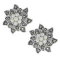 Silvertone Created Marcasite and Faux Pearl Flower Earrings