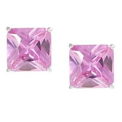 Journee Collection Silvertone Princess-cut Pink CZ Stud Earrings