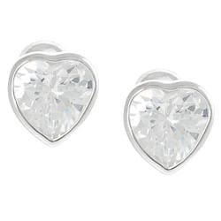 Journee Collection Silvertone CZ Heart Stud Earrings