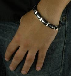 Stainless Steel Black Rubber Groove Bracelet