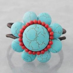 Reconstructed Turquoise and Red Coral Flower Cuff (Thailand)