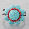 Reconstructed Turquoise and Red Coral Flower Cuff (Thailand)