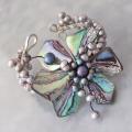Silvertone Abalone and Black Pearl Floral Cuff (3-8 mm) (Thailand)