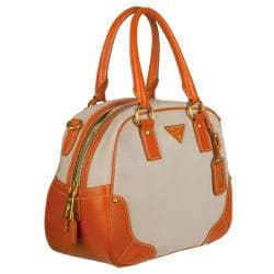 Prada \u0026#39;Canapa Cinghiale-Bauletto\u0026#39; Beige Canvas Orange Leather ...