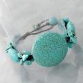 Cotton Rope Blue Turquoise Medallion Cluster Pull Bracelet (Thailand)