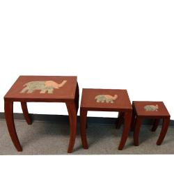 Set of 3 Wooden Elephant Style Nested Tables (Ghana)