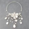 Pearl and MOP Pearl Flower Ray Choker Wrap Necklace (5-7 mm) (Thailand)