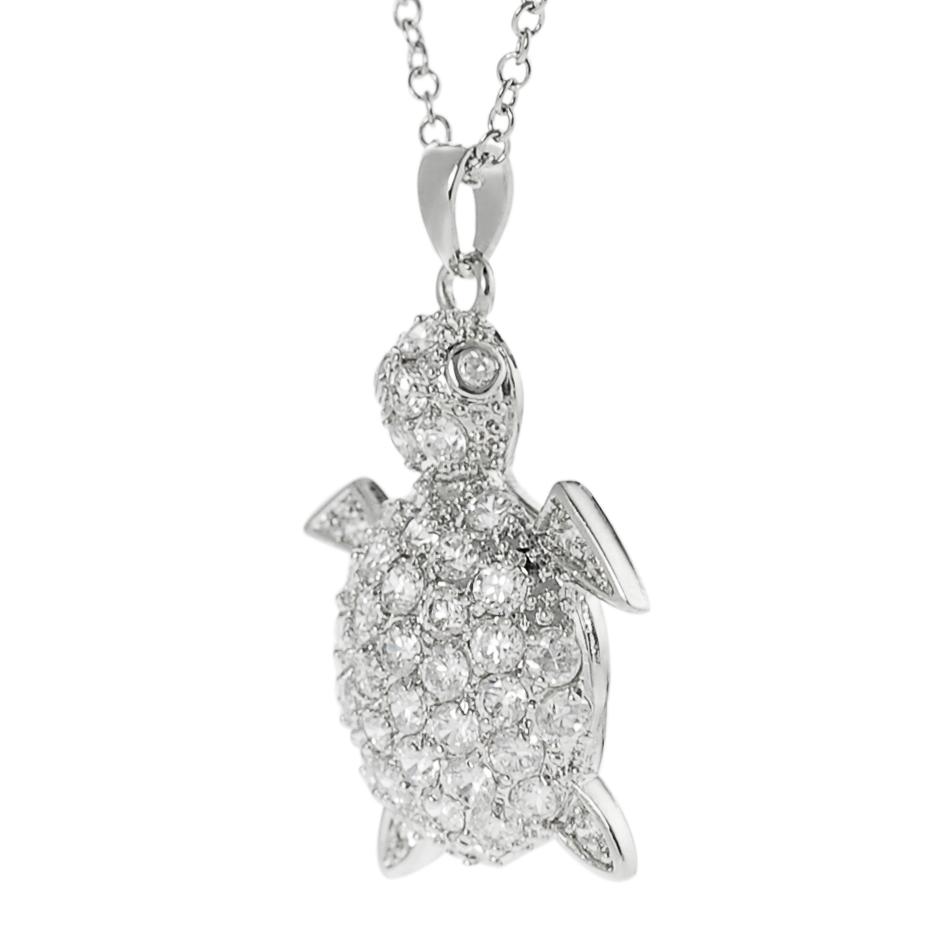 Journee Collection Silvertone Cubic Zirconia Turtle Necklace