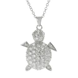 Journee Collection Silvertone Cubic Zirconia Turtle Necklace