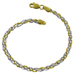 14k Two-tone Gold 8-inch Diamond-cut Twisted Ball Bracelet