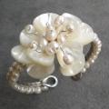 Mother of Pearl and Pearls Floral Attention Cuff (4-8 mm) (Thailand)