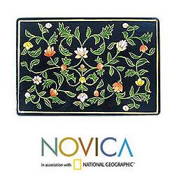 Handcrafted Mango Wood 'Midnight Garden' Jewelry Box (India)
