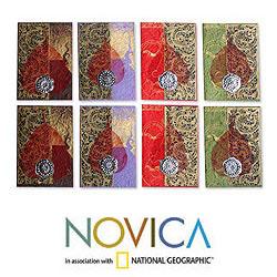 Set of 8 Handcrafted Saa Paper 'Modern Thai' Greeting Cards (Thailand)