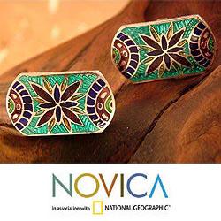 Handcrafted Sterling Silver 'Floral Shield' Cufflinks (India)