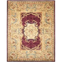 Handmade Aubusson Limours Burgundy/ Gold Wool Rug (8'3 x 11')