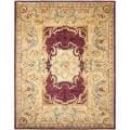 Handmade Aubusson Limours Burgundy/ Gold Wool Rug (6' x 9')