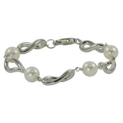 Pearls For You Silver White Freshwater Pearl Link Bracelet (8-9 mm)