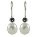 Pearls For You 14k Gold Freshwater Pearl and Blue Sapphire Earrings (7-8 mm)