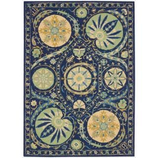 (^_-) Hand-tufted Suzani Blue Floral Medallion Rug (8' x 10'6)