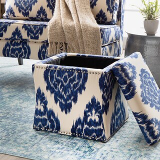 Curved Indigo Ikat Storage Ottoman 