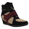 Refresh by Beston Women's 'Dakota' Black and Wine Hidden Wedge Sneakers