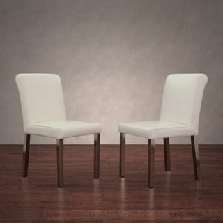 Cosmopolitan Stainless Steel Modern White Leather Dining Chairs (Set of 2)