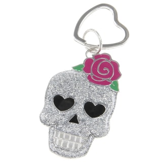 New! Betsey Johnson Glitter Silver Skull Key Chain