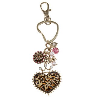 New! Betsey Johnson Leopard Heart Crown Key Chain