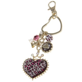 New! Betsey Johnson Pink Leopard Heart Key Chain